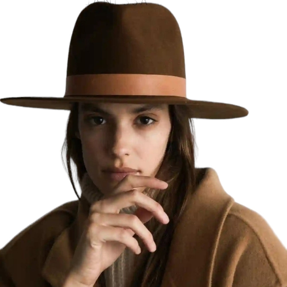 JANESSA LEONÉ Stewart Whiskey Brown Wool Leather Band UPF Fedora H